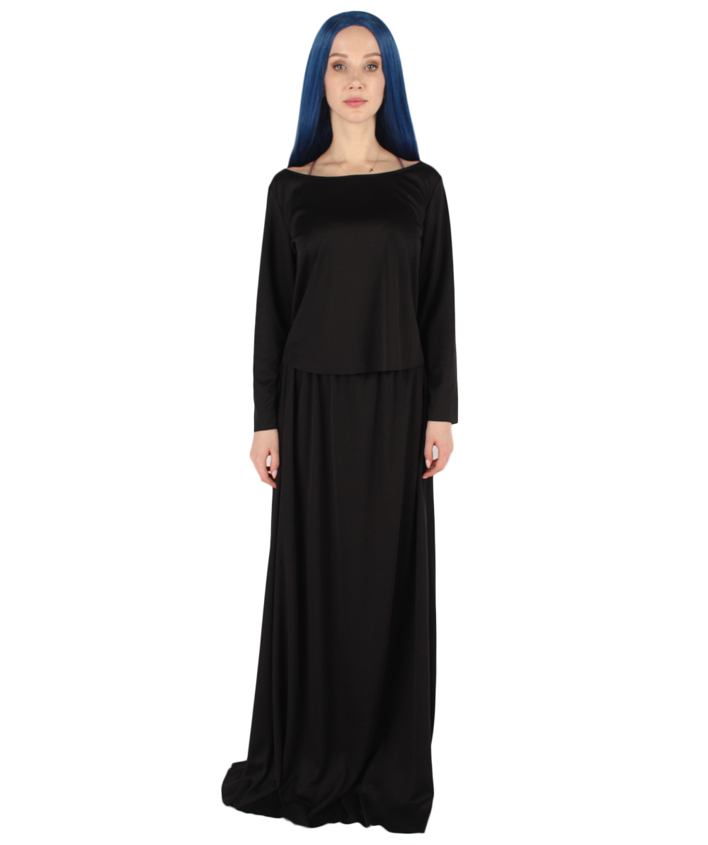 女性用 JCP-066_2 シンプル ブラック ドレス ハンドメイド コスプレ コスチューム バッグとボンネット付き